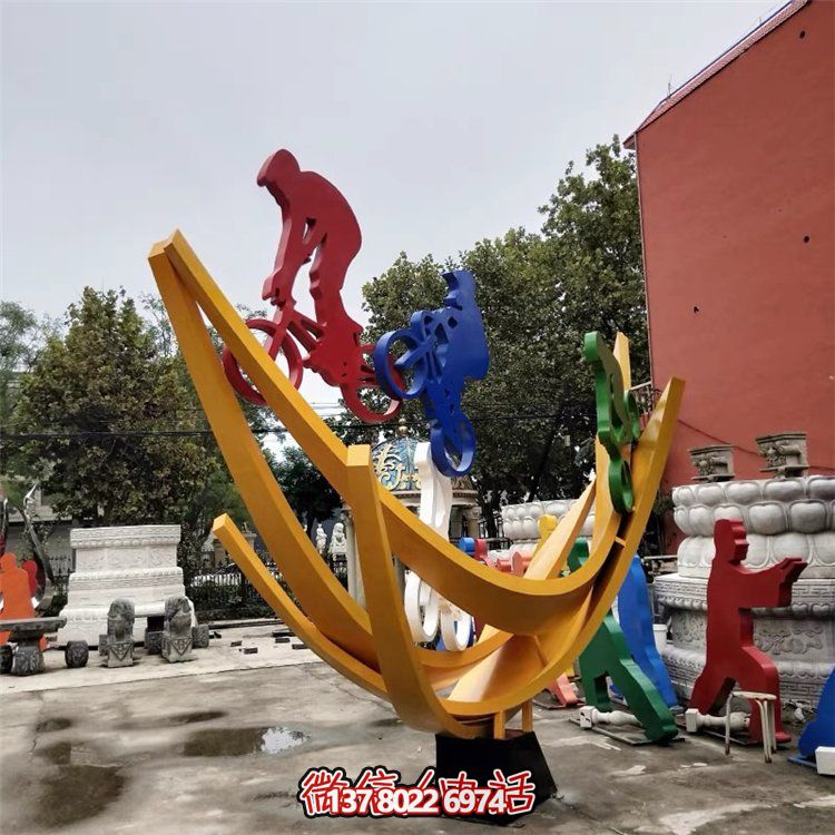 不銹鋼創(chuàng)意人物騎自行車雕塑