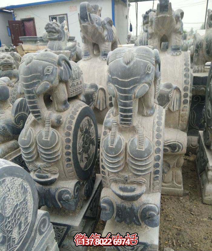 庭院門口擺放小象抱鼓石仿古青石門墩 庭院門口擺放小象抱鼓石仿古青石門墩