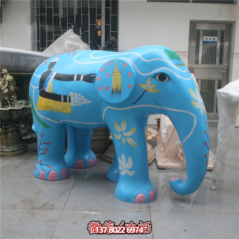 商廈大型景觀玻璃鋼彩繪藍(lán)色大象雕塑 商廈大型景觀玻璃鋼彩繪藍(lán)色大象雕塑