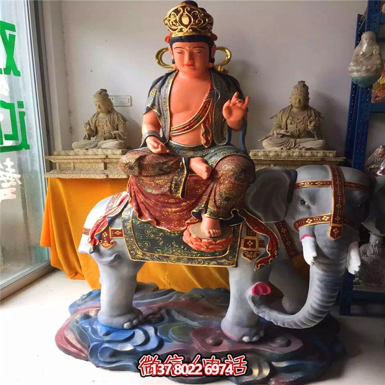 景區廟宇玻璃鋼彩繪坐著大像上的菩薩文殊普賢雕塑 景區廟宇玻璃鋼彩繪坐著大像上的菩薩文殊普賢雕塑