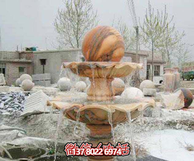 別墅景觀晚霞紅風水球噴泉石雕 別墅景觀晚霞紅風水球噴泉石雕