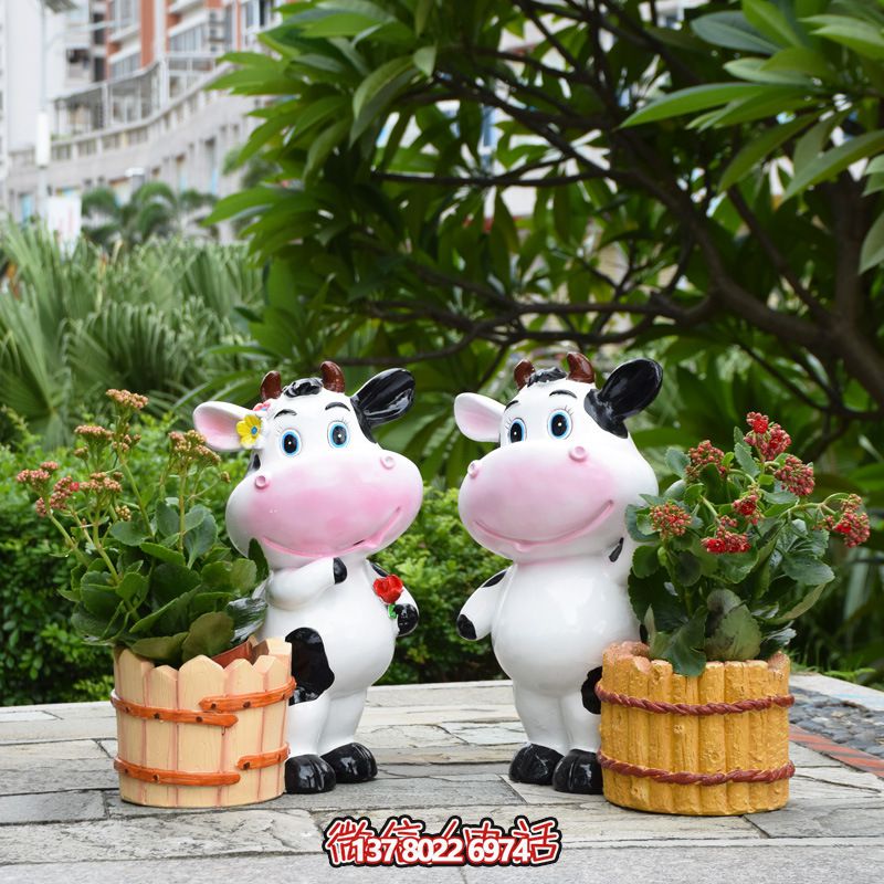 花園庭院玻璃彩繪可愛奶牛雕塑 花園庭院玻璃彩繪可愛奶牛雕塑