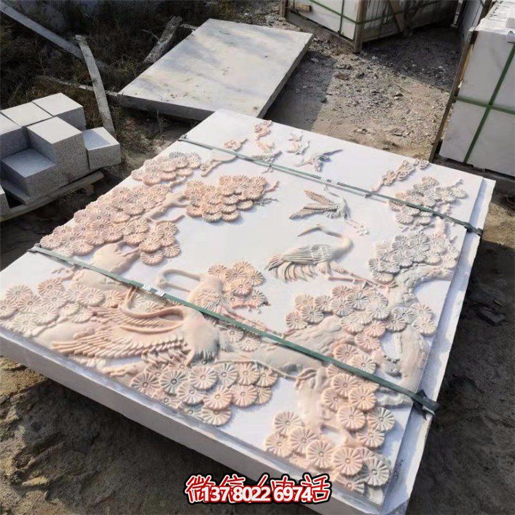 浮雕鳳凰花朵大理石石雕庭院照壁壁畫(huà)