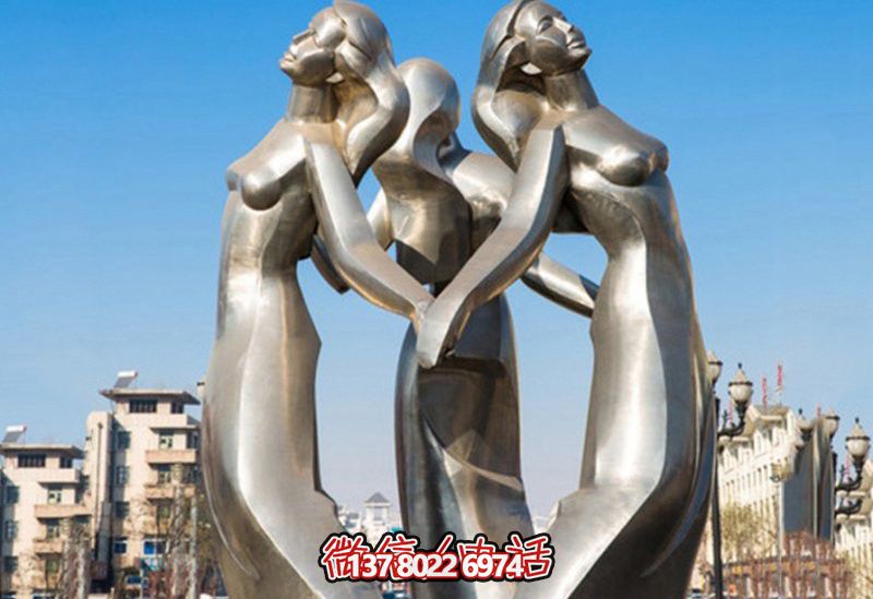 公園廣場(chǎng)不銹鋼手拉手的女孩雕塑 公園廣場(chǎng)不銹鋼手拉手的女孩雕塑