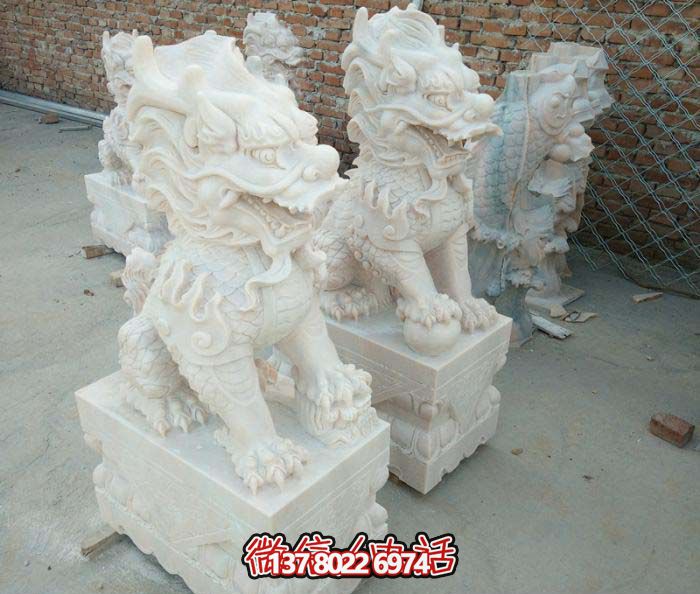 酒店門口鎮宅漢白玉石雕麒麟雕塑 酒店門口鎮宅漢白玉石雕麒麟雕塑