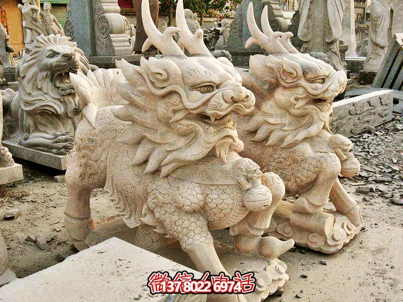 庭院門口大理石石雕神獸麒麟雕塑 庭院門口大理石石雕神獸麒麟雕塑
