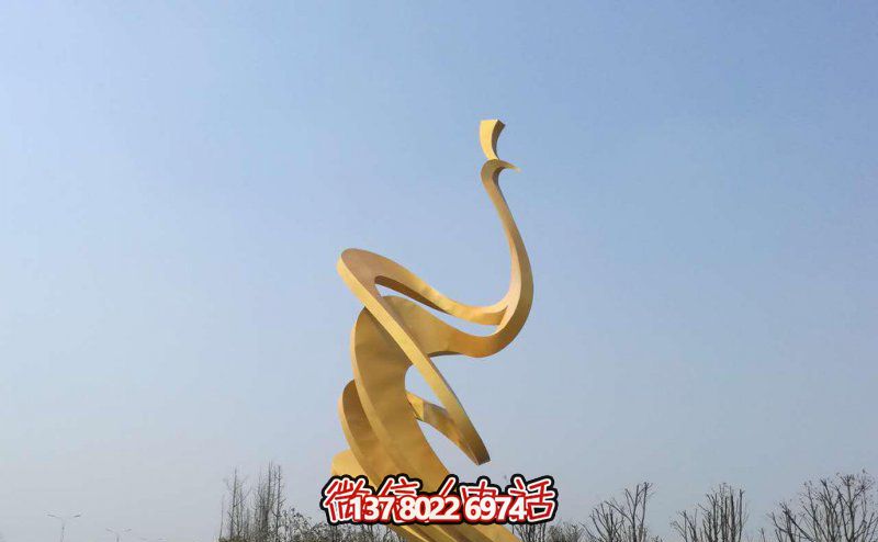 不銹鋼抽象噴金烤漆鳳凰雕塑 不銹鋼抽象噴金烤漆鳳凰雕塑
